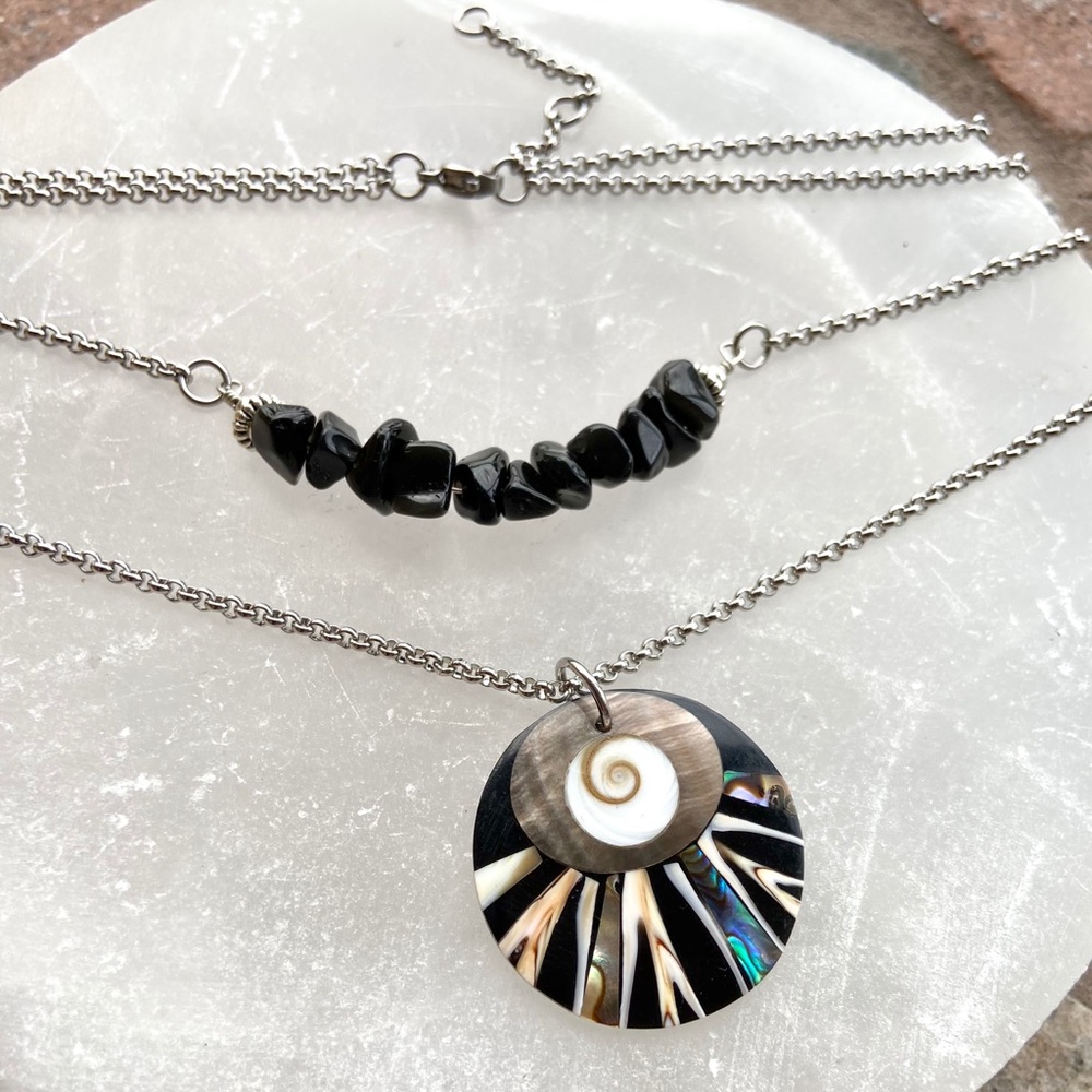 Double layer necklace onyx & abalone shiva eye - Picture 6 of 12